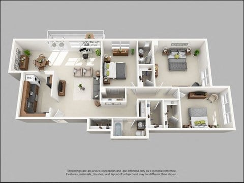 Floor plan for 3 beds, 2 baths, 1620 sqft