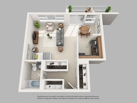 Floor plan for studio, 1 bath, 520 sqft