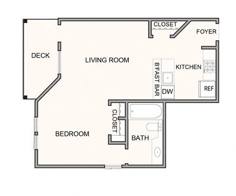 Floor plan for studio, 1 bath, 558 sqft