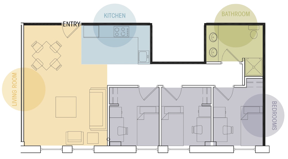 Floor plan for 3 beds, 1 bath, 700 sqft