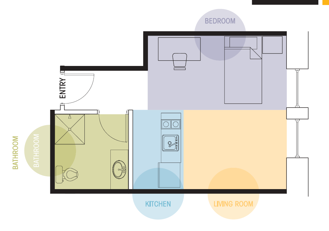 Floor plan for studio, 1 bath, 340 sqft