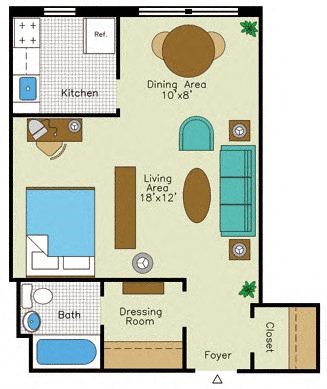 Floor plan for studio, 1 bath, 480 sqft