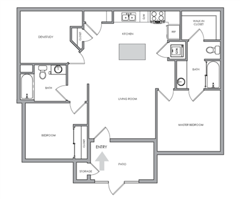 Floor plan for 2 beds, 2 baths, 993 sqft