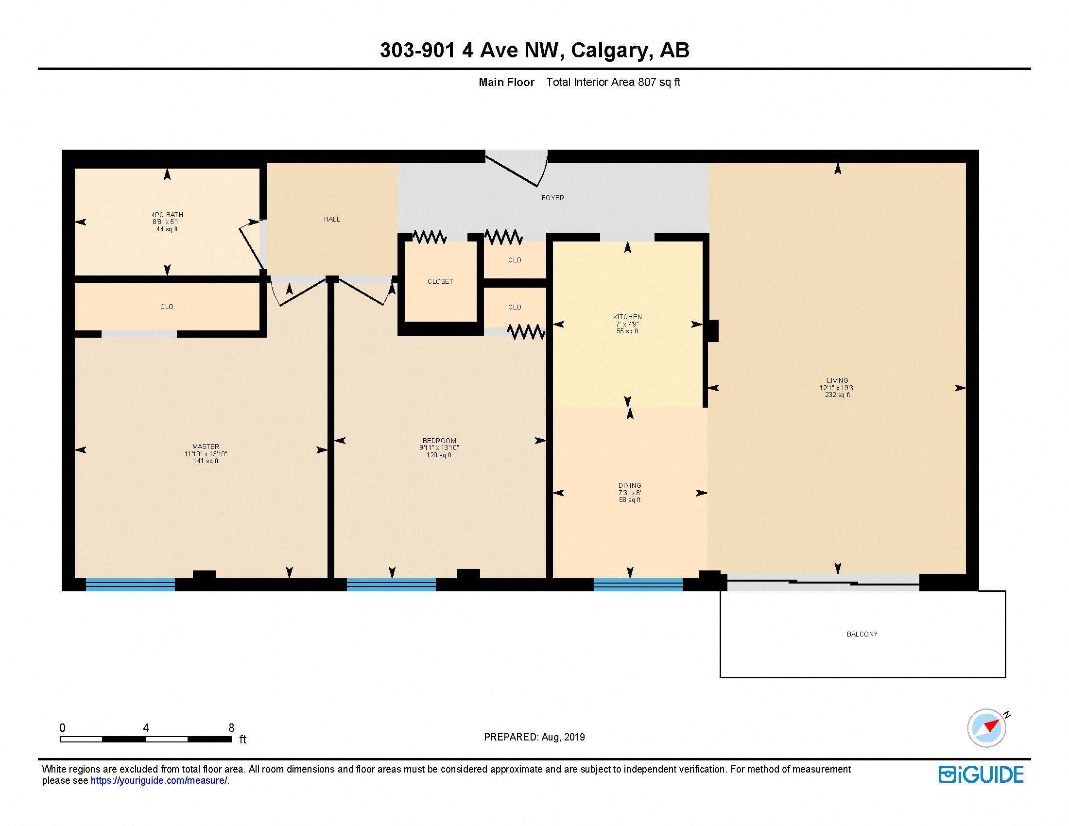 Floor plan for 2 beds, 1 bath