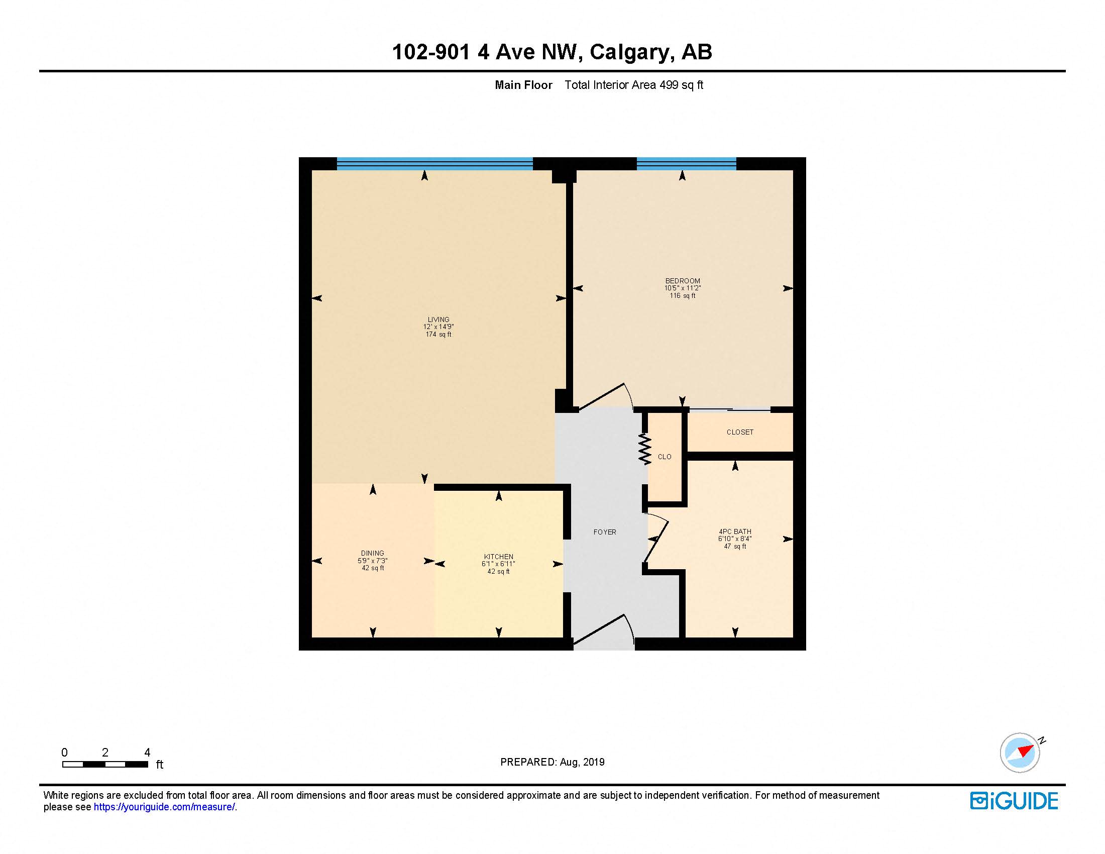 Floor plan for 1 bed, 1 bath