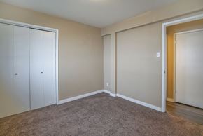 Calgary apartment for rent - an empty room with two closets and a carpet