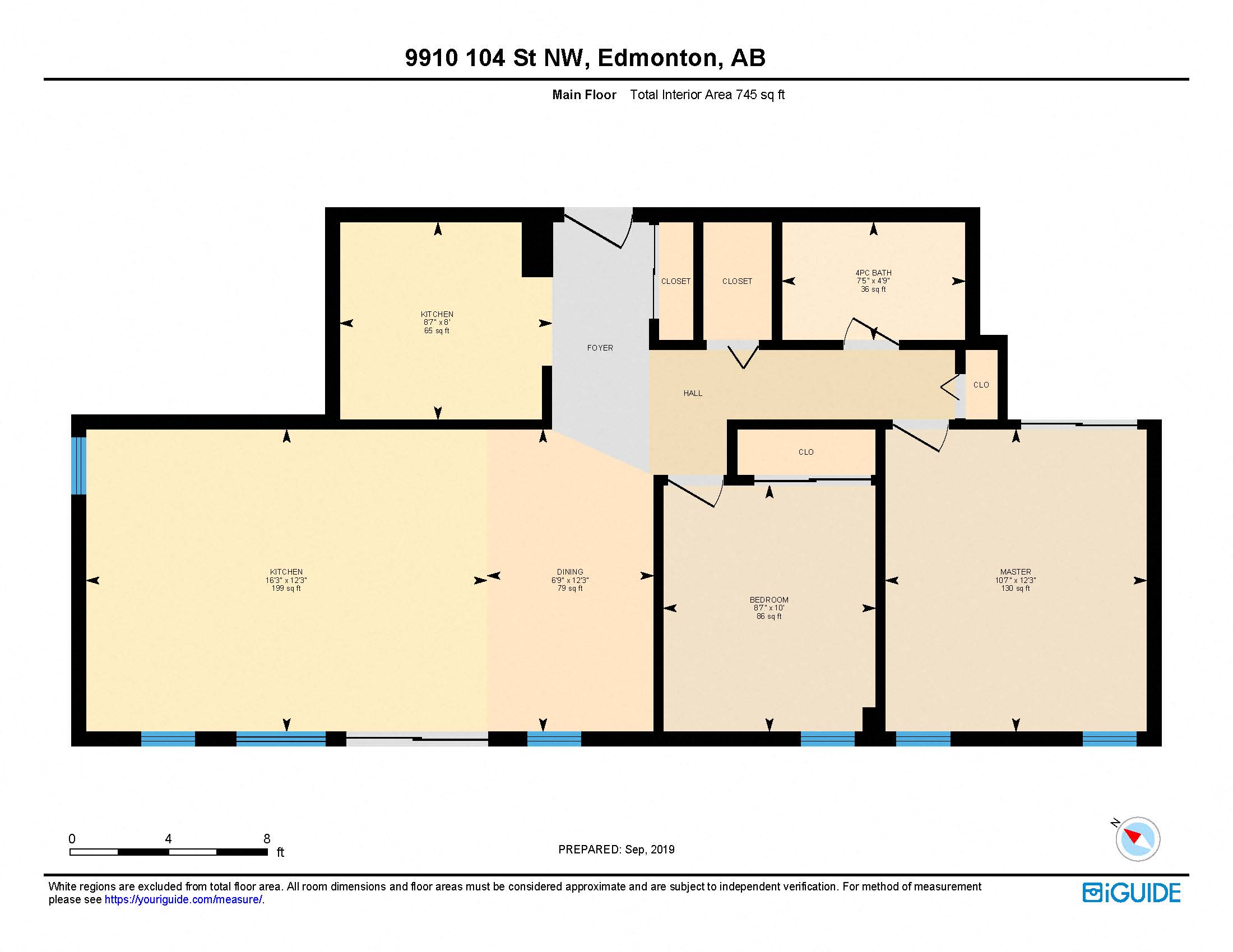 Floor plan for 2 beds, 1 bath, 771 sqft