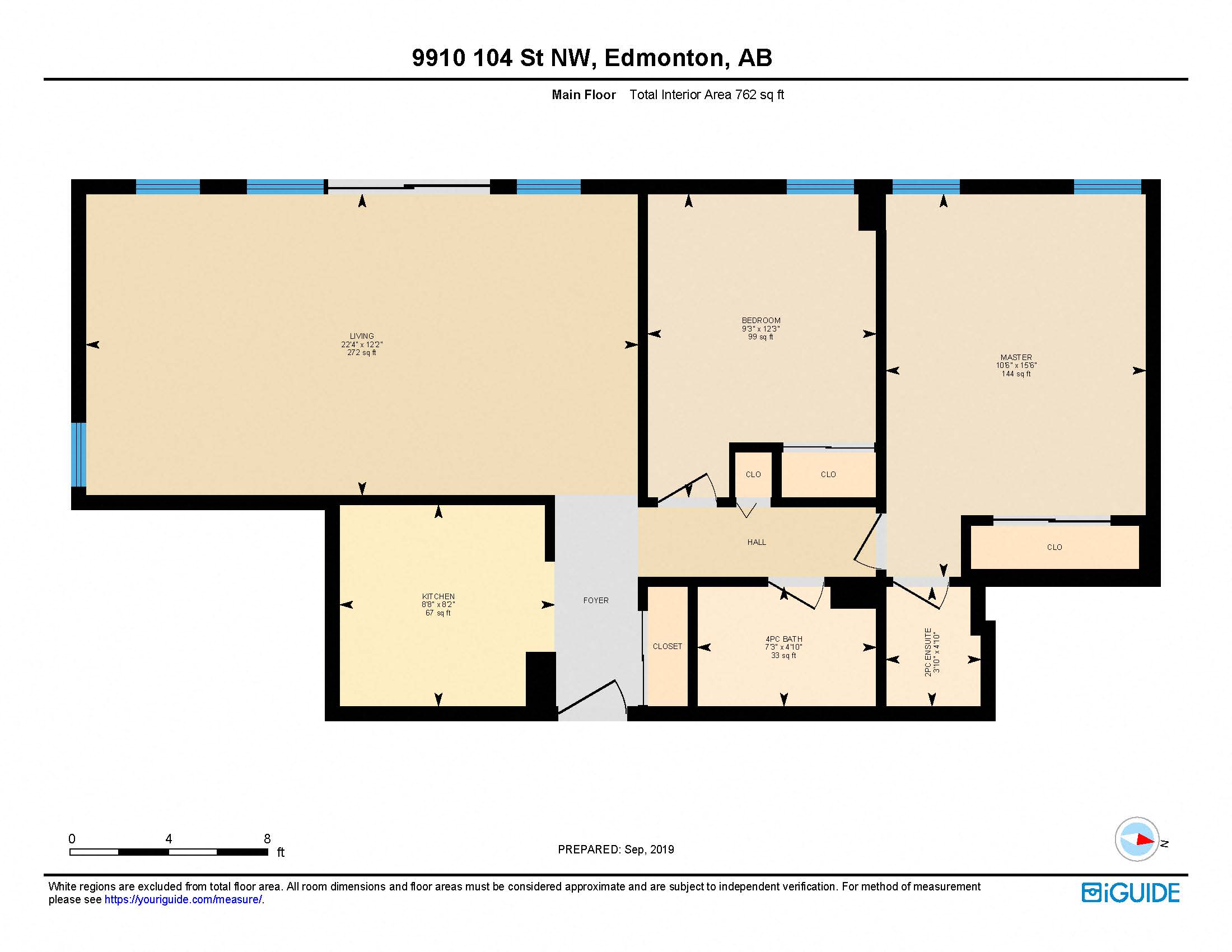 Floor plan for 2 beds, 1.5 baths, 771 sqft