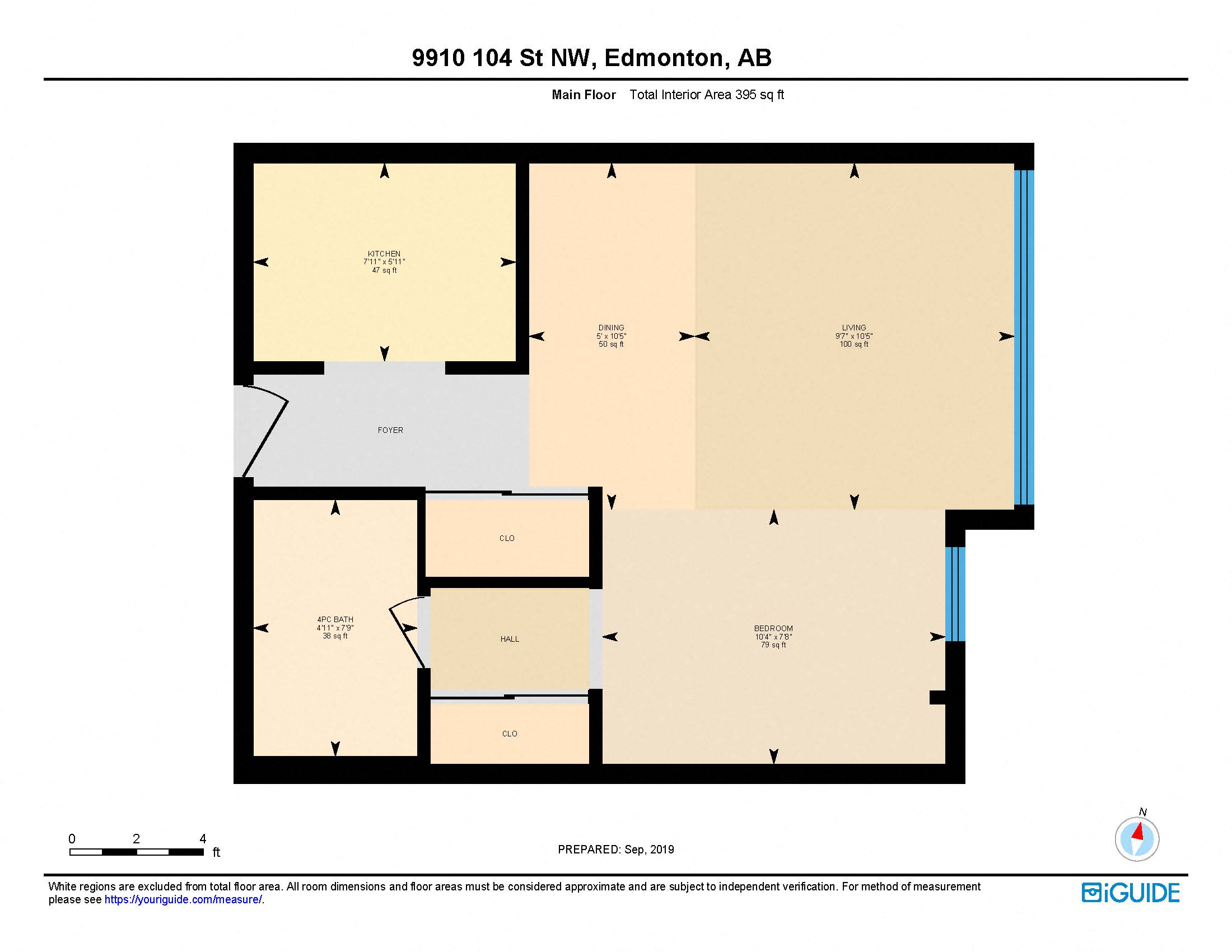 Floor plan for studio, 1 bath, 383 sqft
