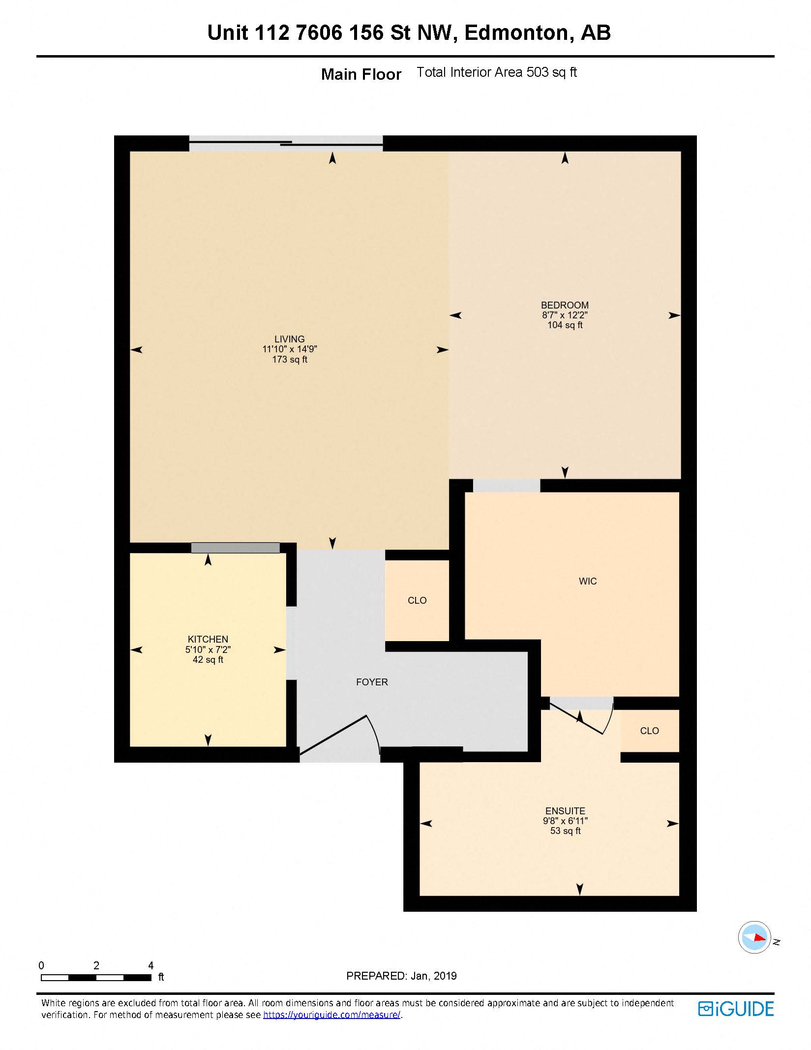 Floor plan for studio, 1 bath, 503 sqft