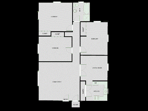 Floor plan for 3 beds, 1 bath, 1265 sqft