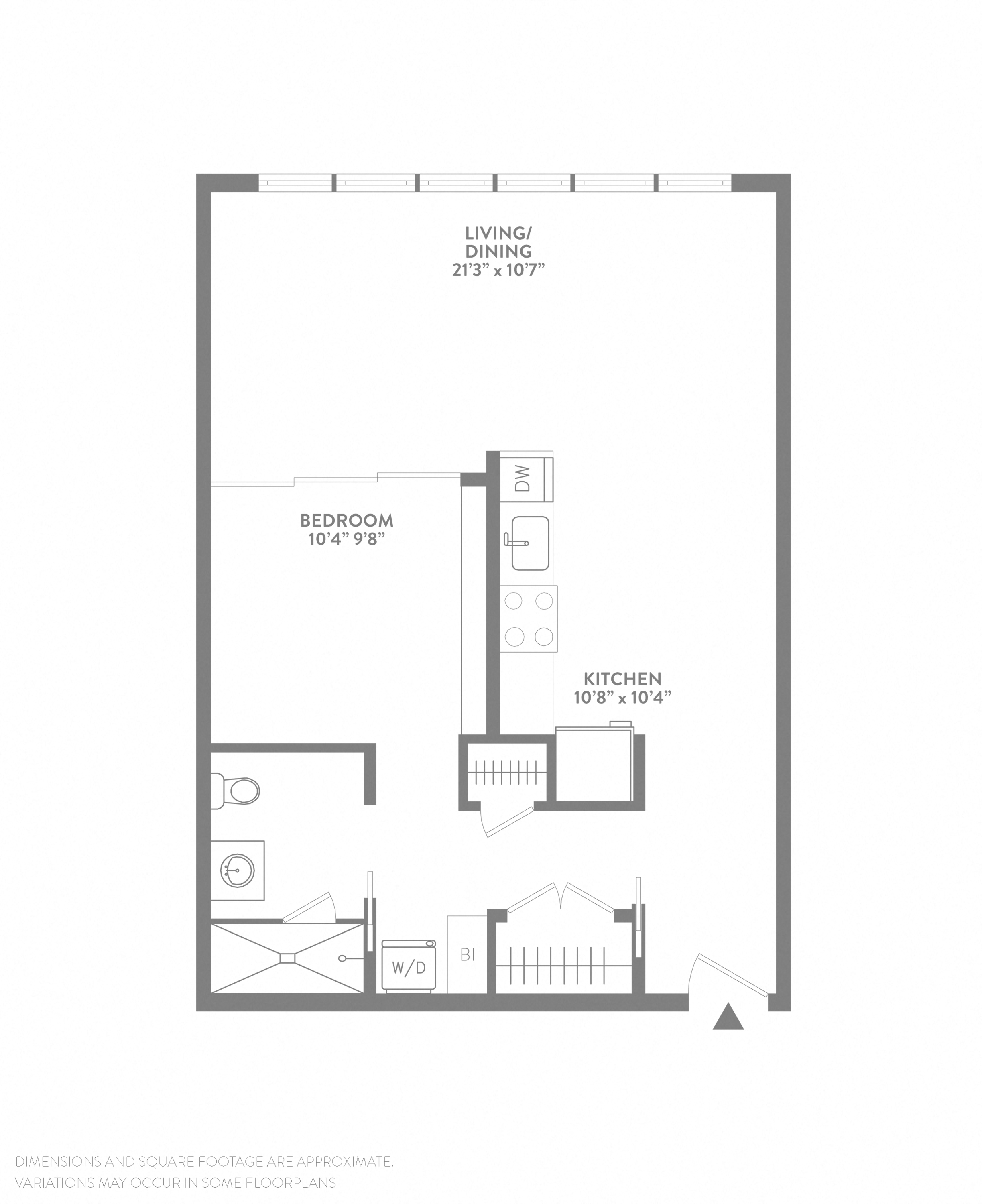Floor plan for 1 bed, 1 bath, 706 sqft
