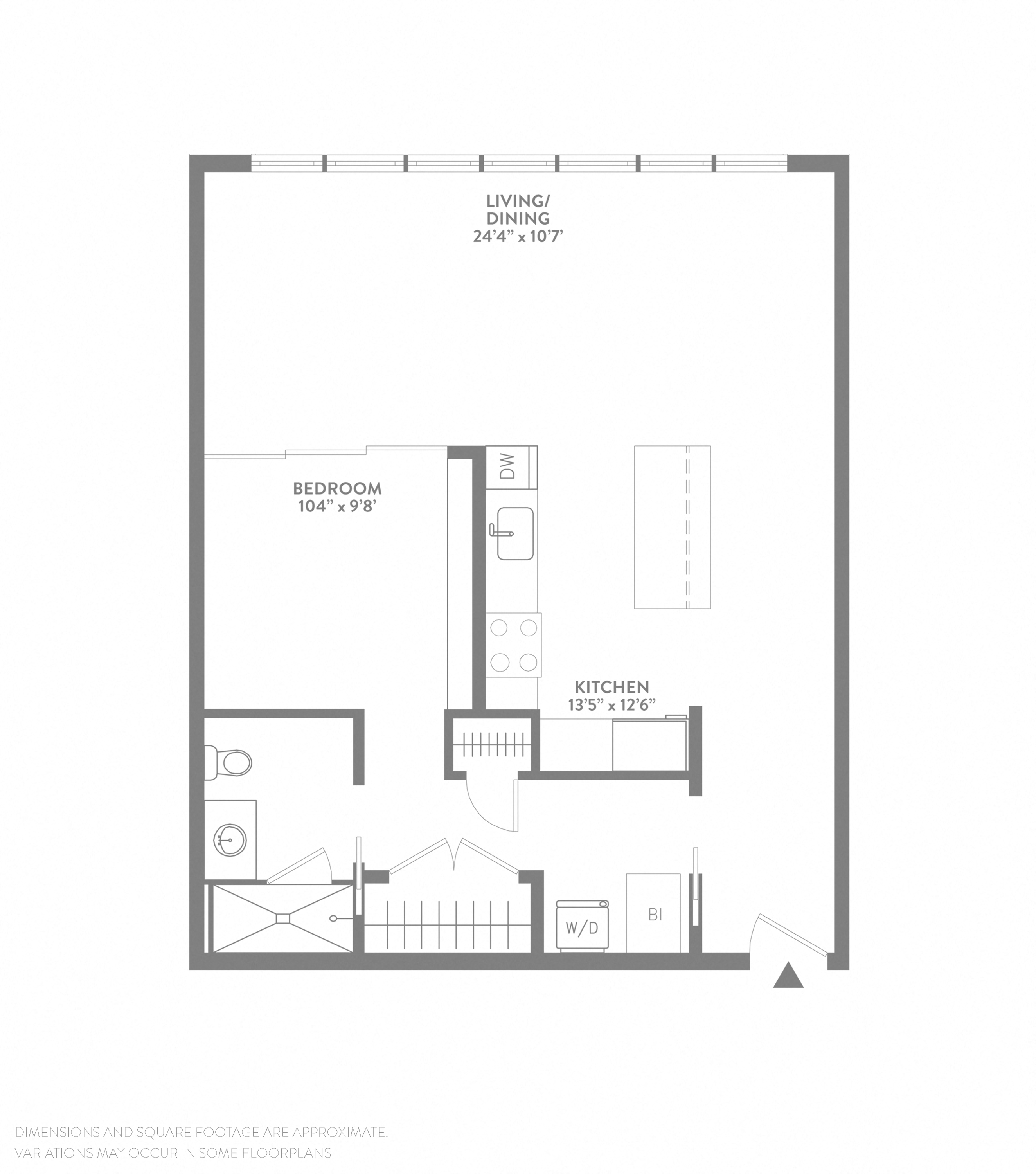 Floor plan for 1 bed, 1 bath, 801 sqft