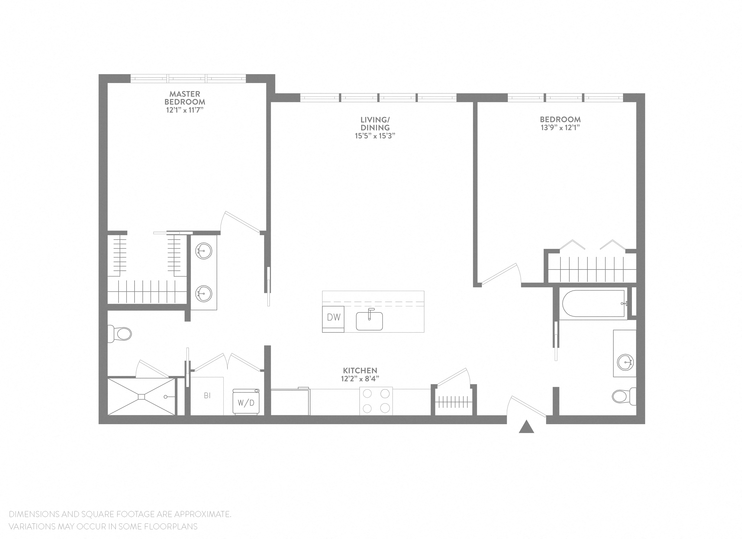 Floor plan for 2 beds, 2 baths, 1070 sqft