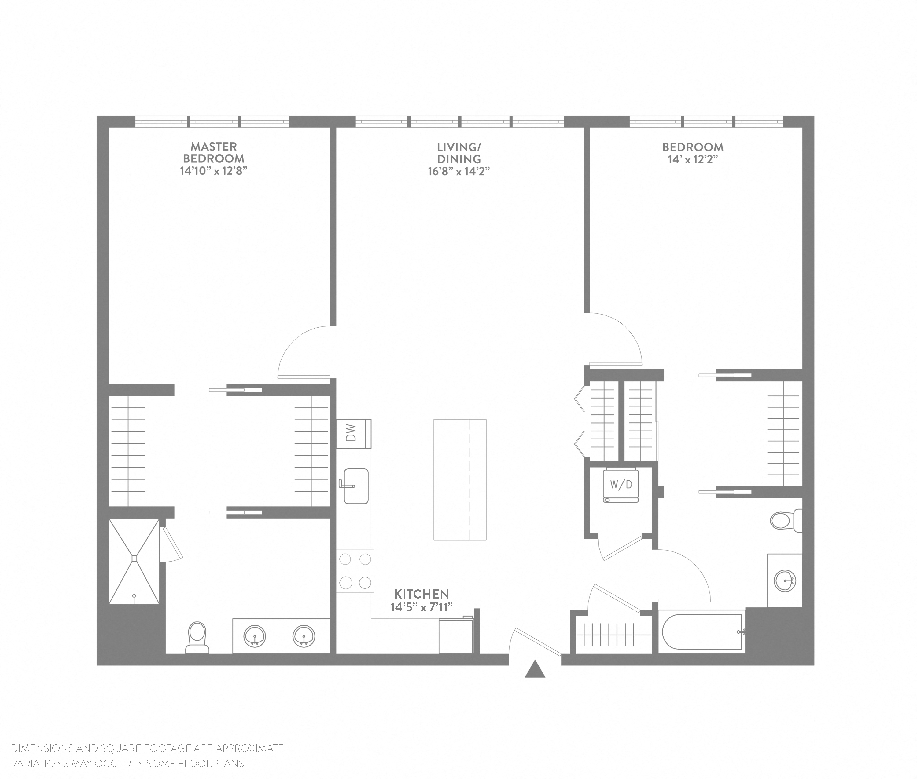 Floor plan for 2 beds, 2 baths, 1291 sqft
