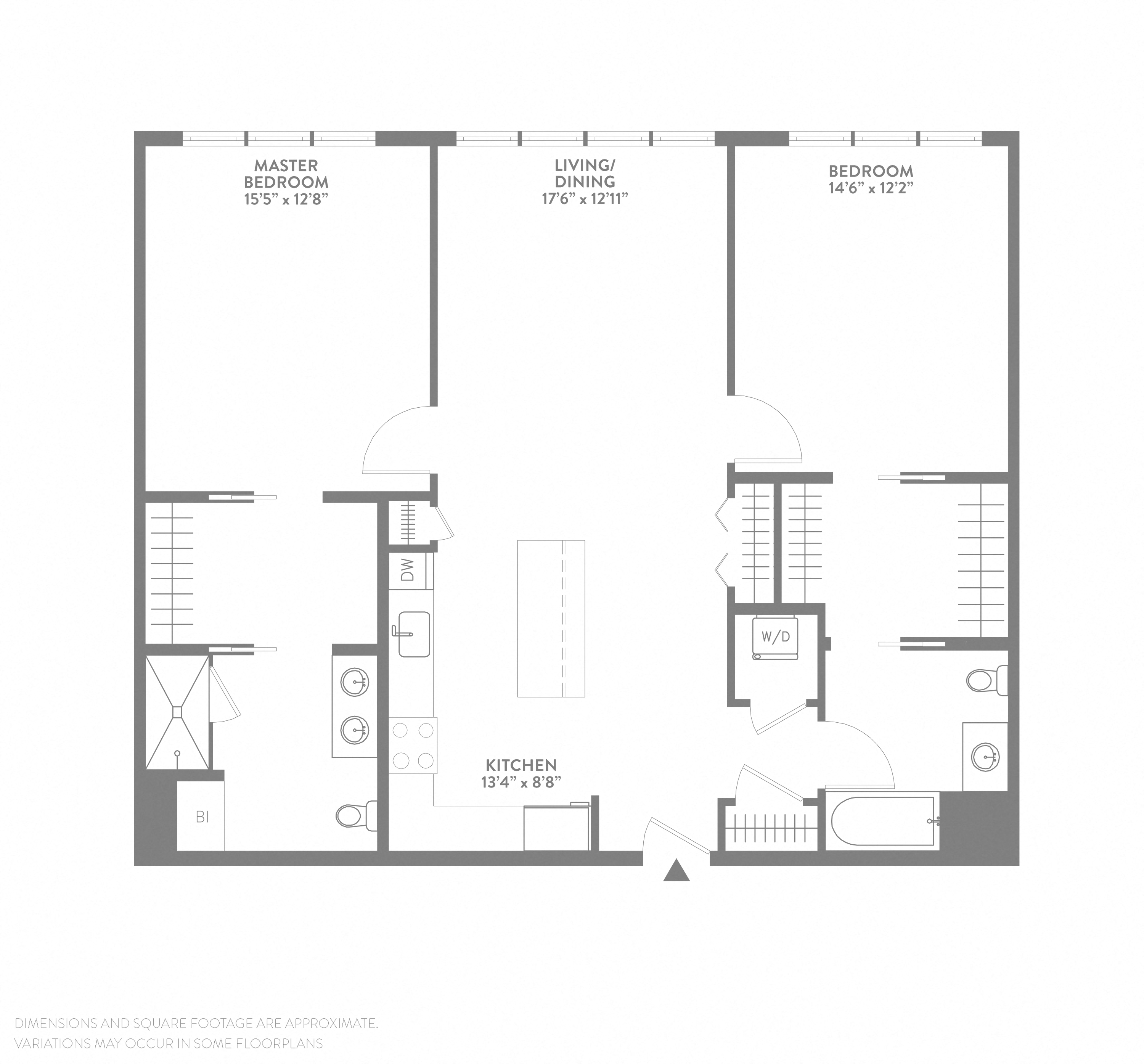 Floor plan for 2 beds, 2 baths, 1293 sqft