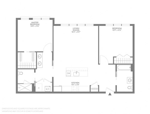 Floor plan for 2 beds, 2 baths, 1110 sqft