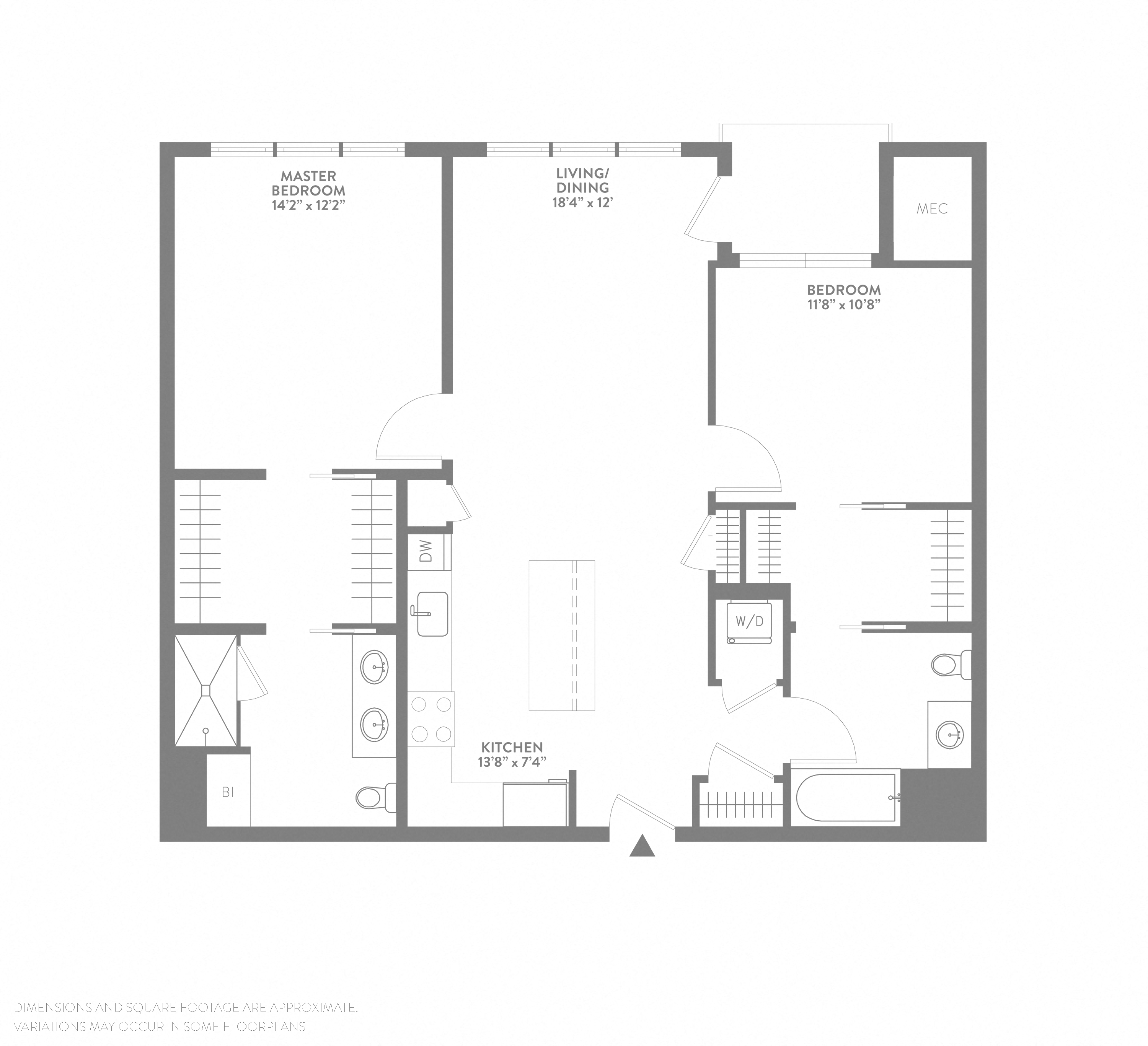 Floor plan for 2 beds, 2 baths, 1161 sqft