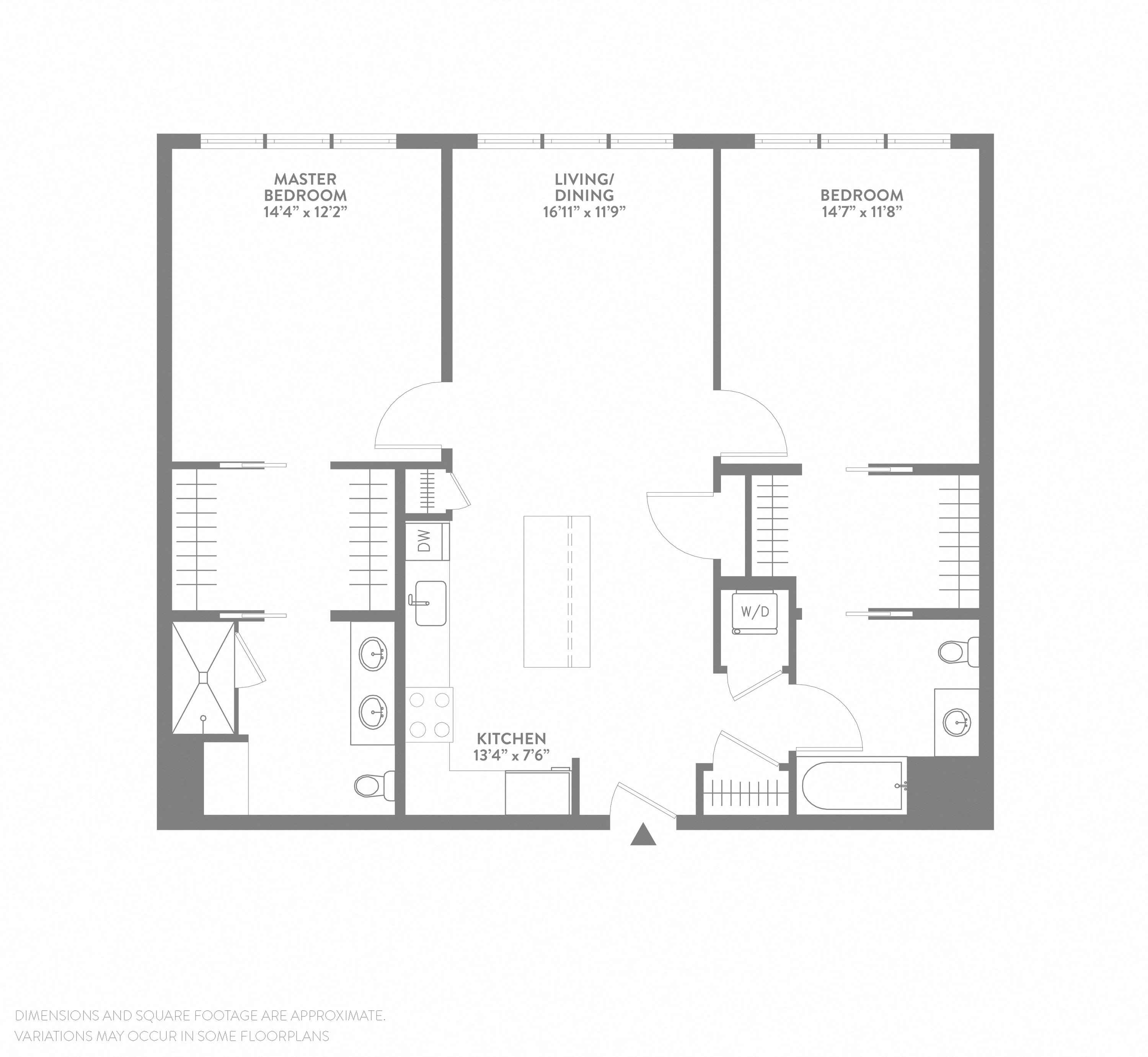 Floor plan for 2 beds, 2 baths, 1182 sqft