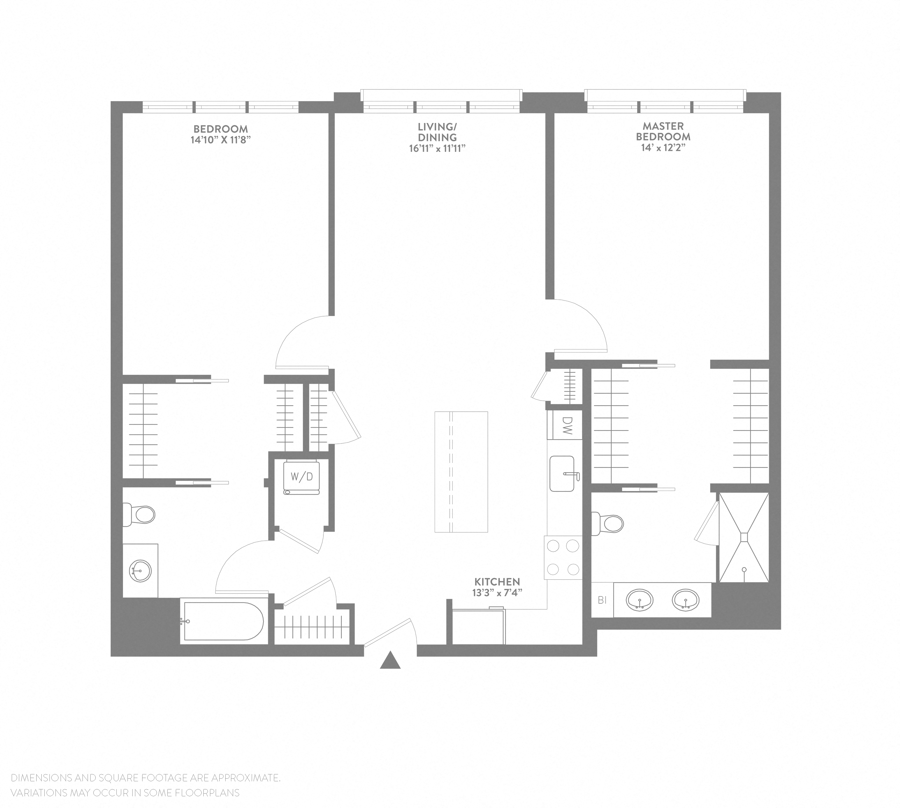 Floor plan for 2 beds, 2 baths, 1196 sqft