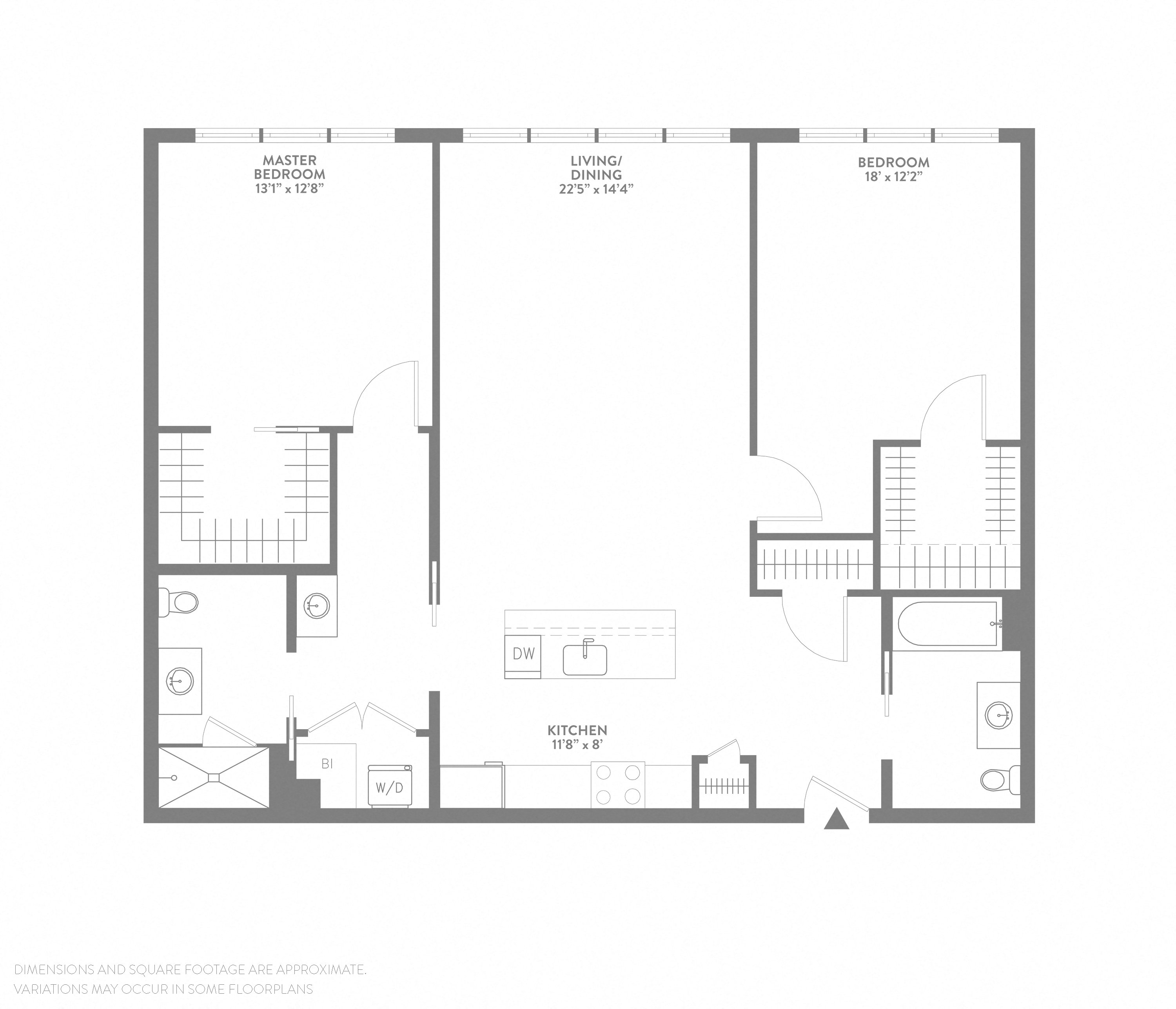 Floor plan for 2 beds, 2 baths, 1322 sqft