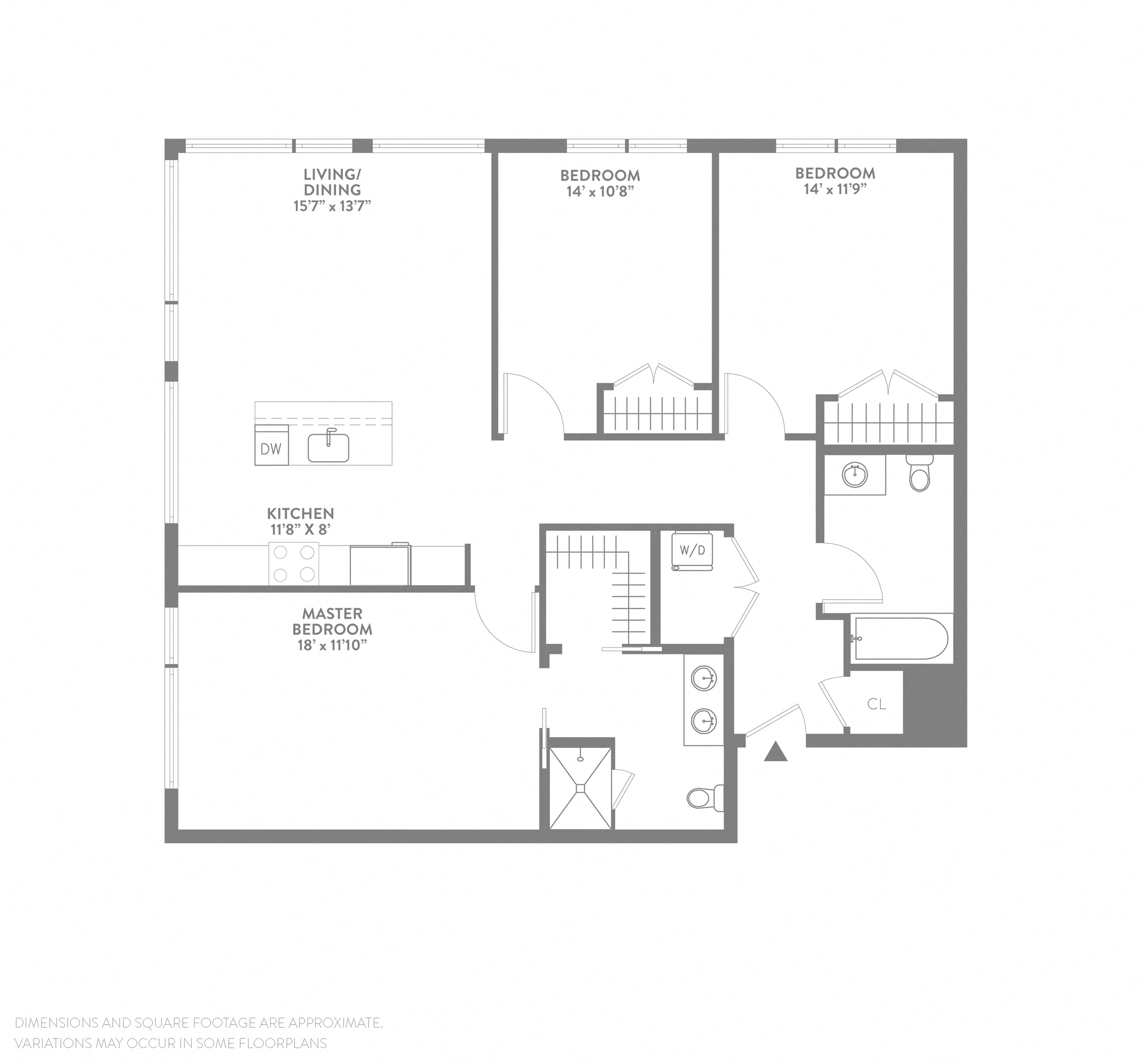 Floor plan for 3 beds, 2 baths, 1316 sqft
