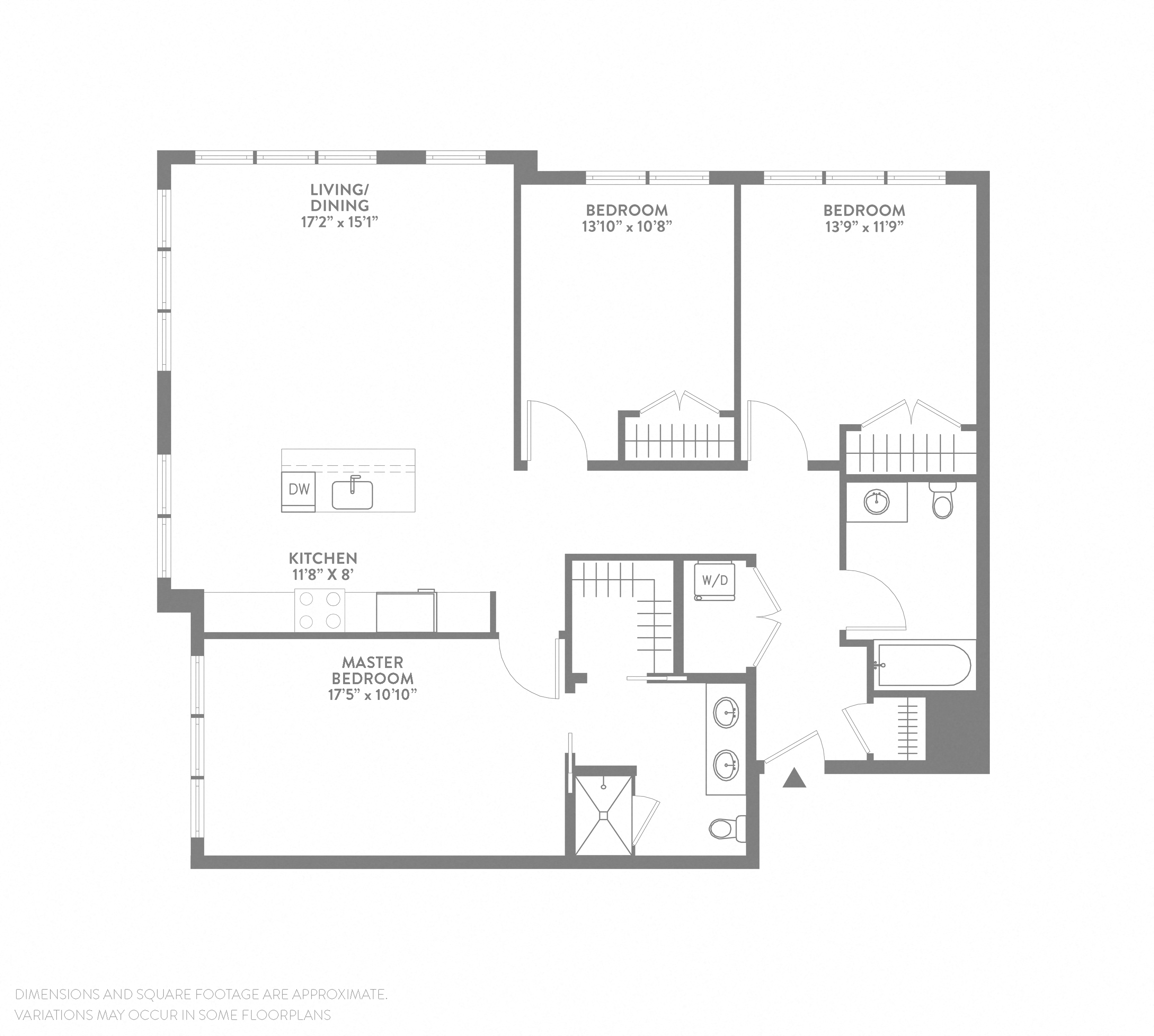 Floor plan for 3 beds, 2 baths, 1384 sqft