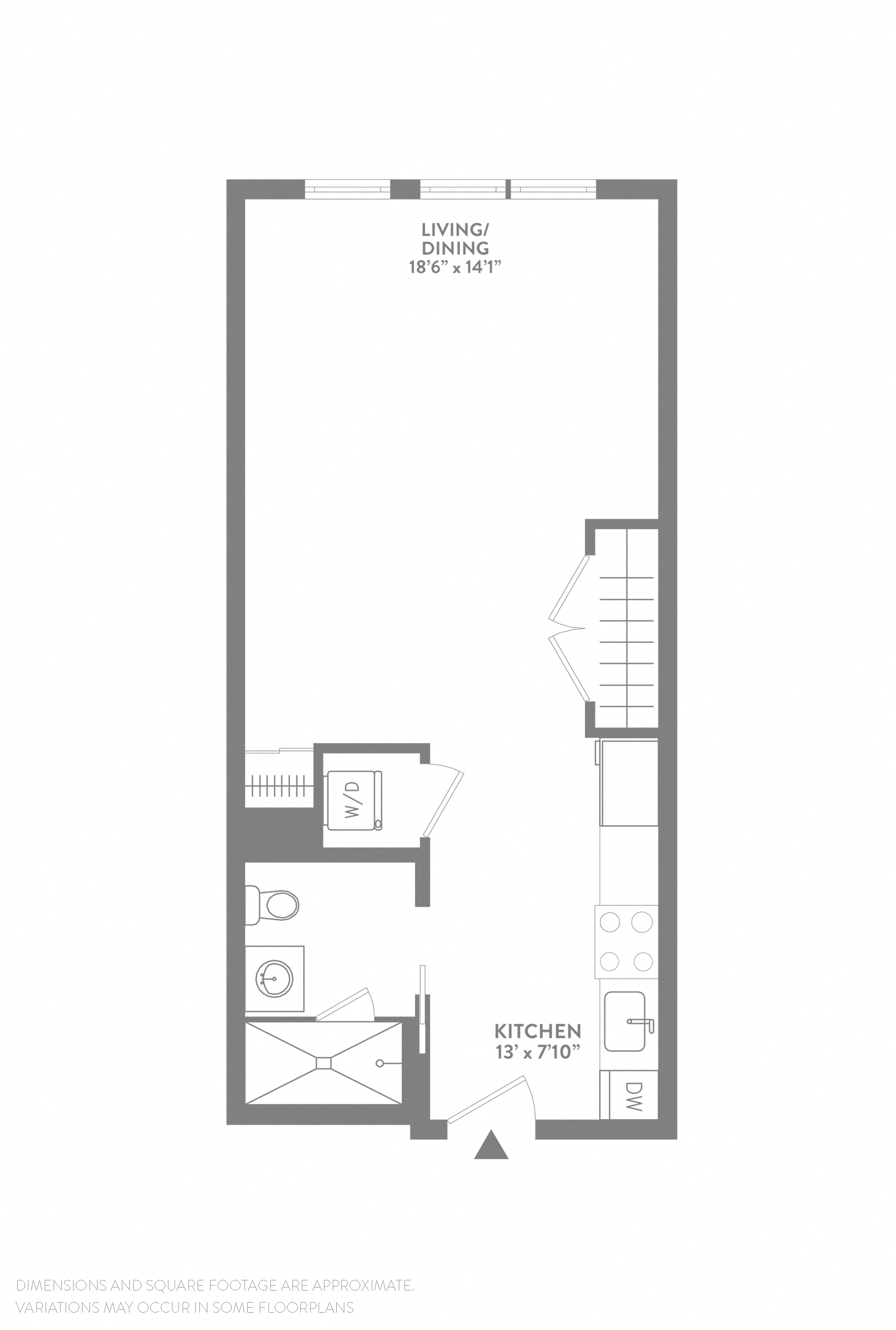 Floor plan for studio, 1 bath, 499 sqft