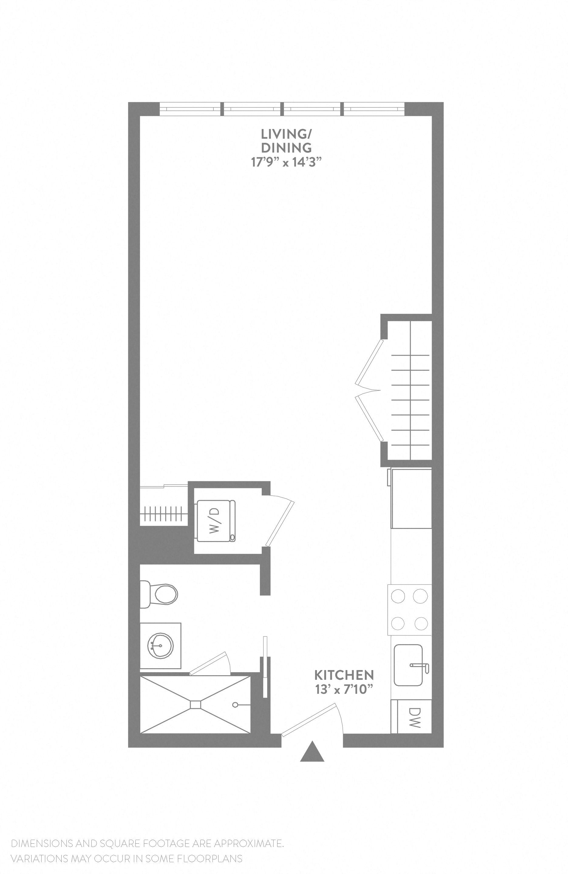 Floor plan for studio, 1 bath, 503 sqft