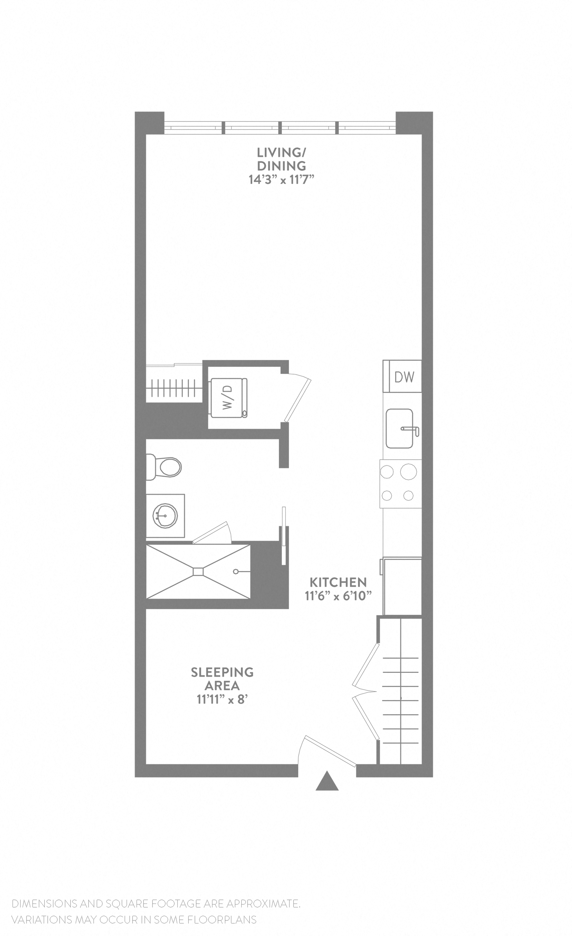 Floor plan for studio, 1 bath, 522 sqft