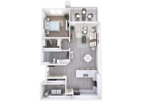 Floor plan for 1 bed, 1 bath, 898 sqft