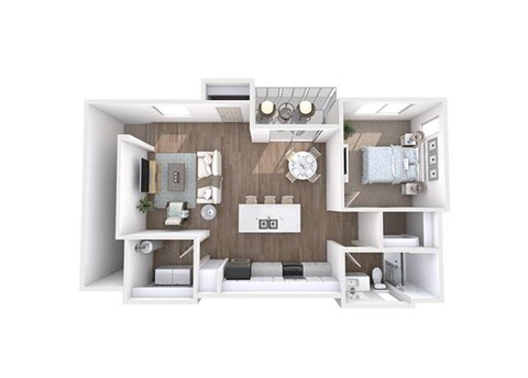 Floor plan for 1 bed, 1 bath, 731 sqft