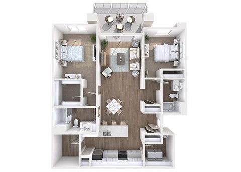 Floor plan for 2 beds, 2 baths, 1334 sqft
