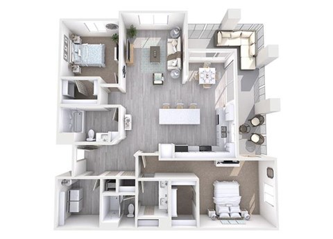 Floor plan for 2 beds, 2 baths, 1387 sqft