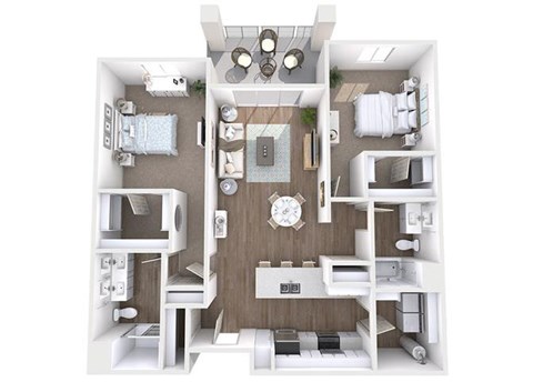 Floor plan for 2 beds, 2 baths, 1253 sqft