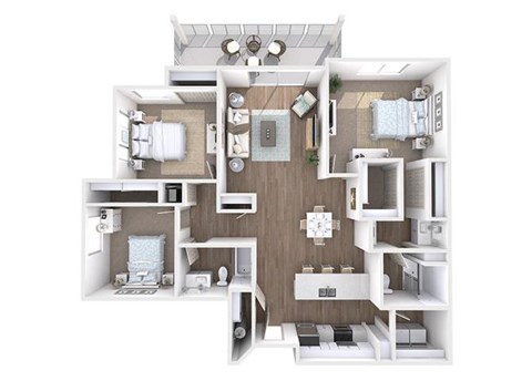 Floor plan for 3 beds, 2 baths, 1490 sqft