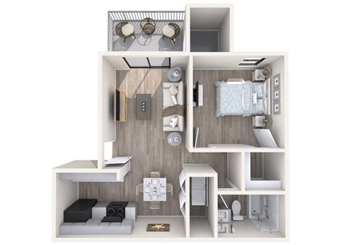 Floor plan for 1 bed, 1 bath, 650 sqft
