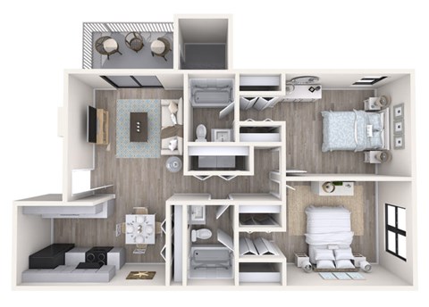Floor plan for 2 beds, 2 baths, 950 sqft