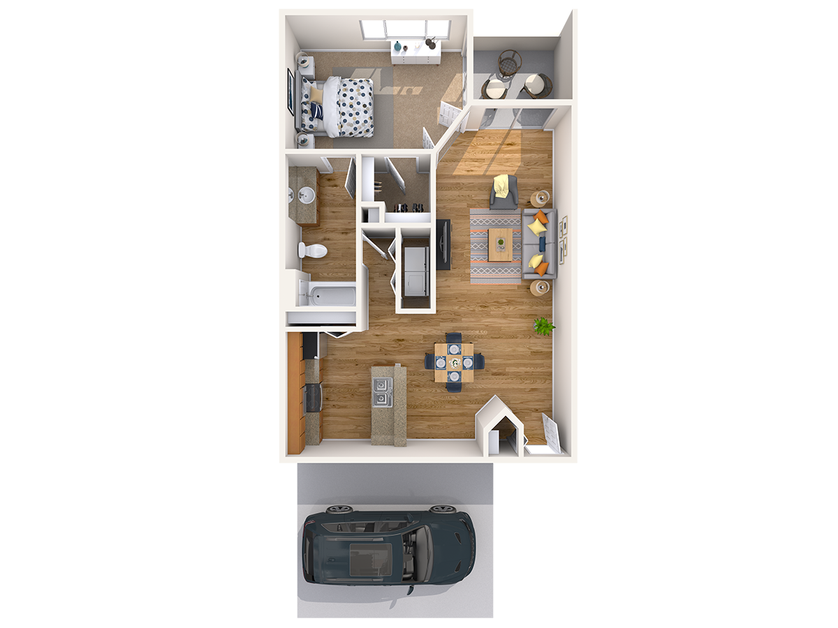 Floor plan for 1 bed, 1 bath, 860 sqft