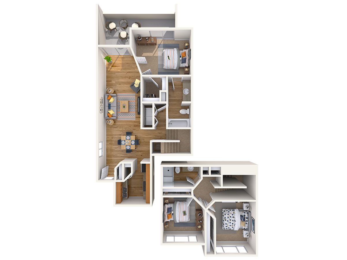 Floor plan for 3 beds, 2 baths, 1350 sqft