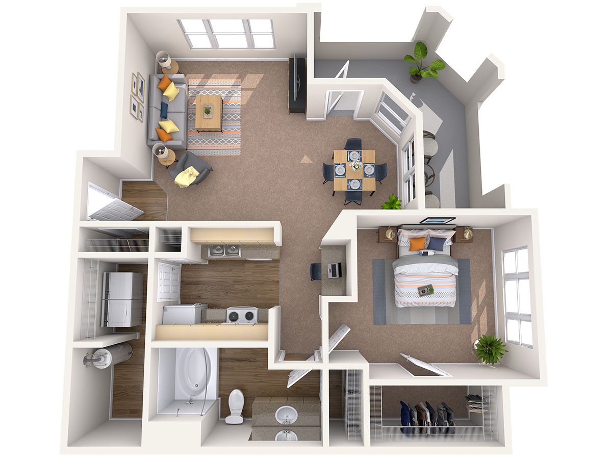 Floor plan for 1 bed, 1 bath, 850 sqft