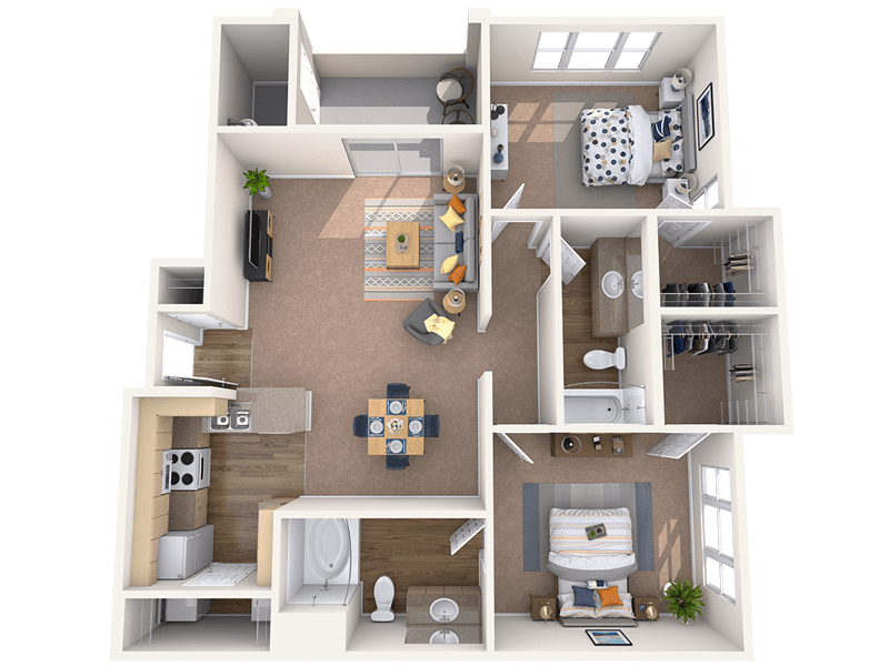Floor plan for 2 beds, 2 baths, 1130 sqft