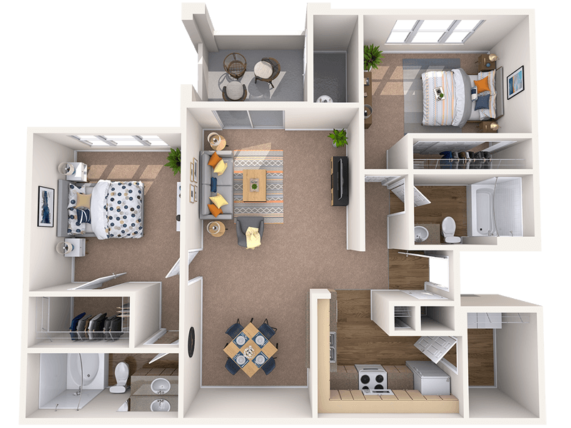 Floor plan for 2 beds, 2 baths, 1133 sqft