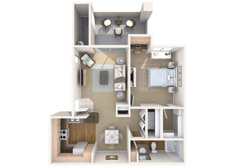 Floor plan for 1 bed, 1 bath, 773 sqft
