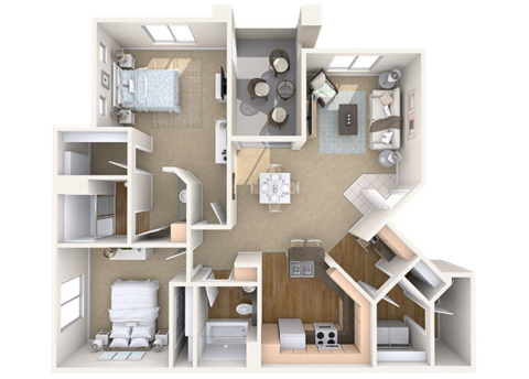 Floor plan for 2 beds, 2 baths, 1137 sqft