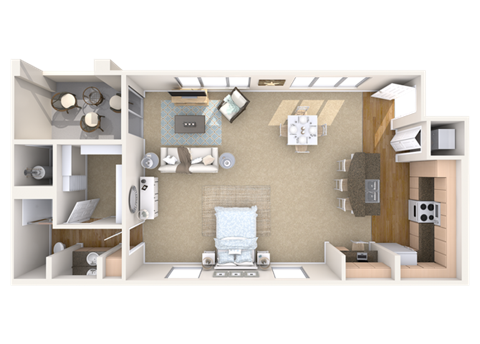 Floor plan for studio, 1 bath, 874 sqft