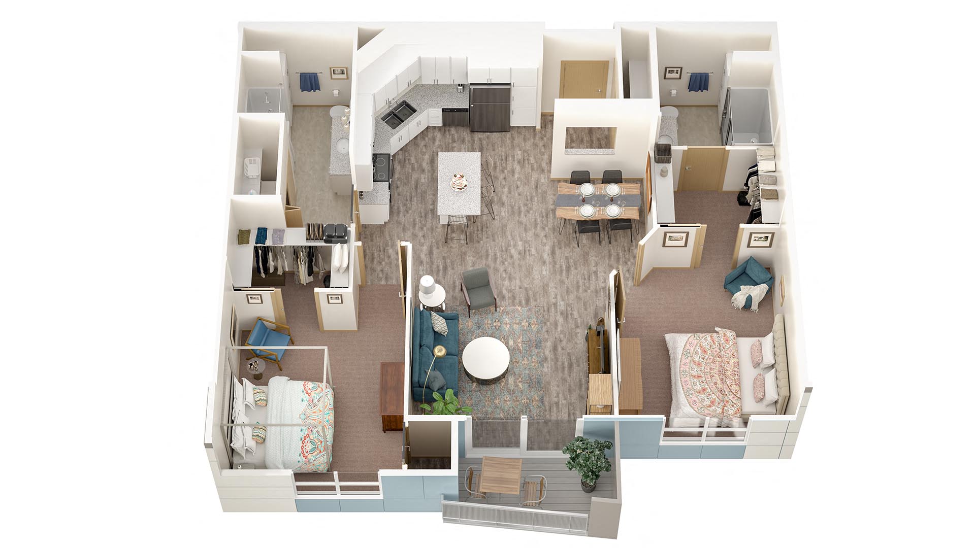 Floor plan for 2 beds, 2 baths, 1231 sqft