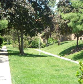Mahwah apartment for rent - A pathway in a park with trees on both sides.