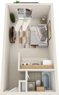 Floor plan for 1 bed, 325 sqft