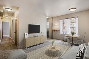 Denver apartment for rent - a living room and dining room with a television